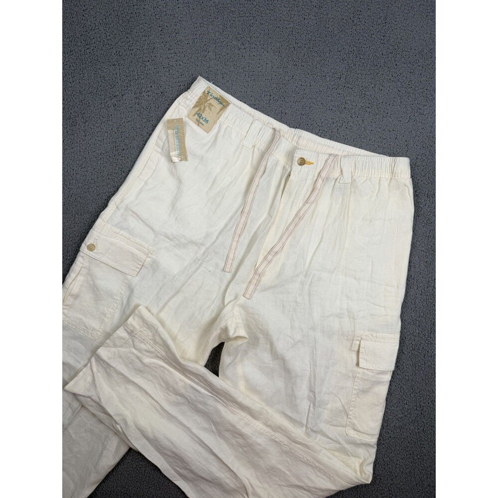 Caribbean Pants Mens 42x36 Beige Linen Coastal Beach Comfort Tall Man NEW